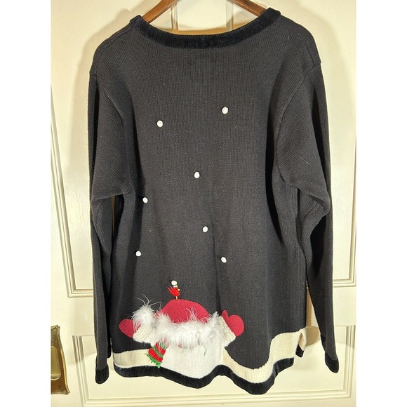 Vintage The Quacker Factory Snowman Christmas Sweater Ugly Christmas Black XL - Picture 5 of 11